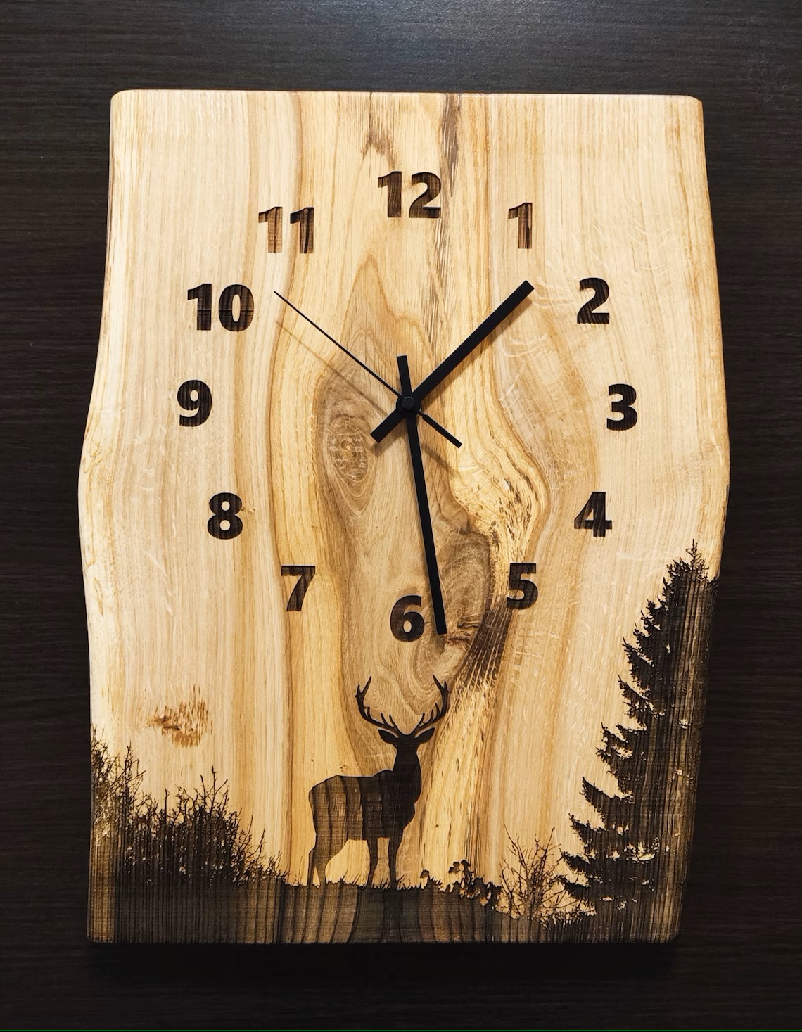 Handcrafted Oak Wall Clock Model - Deer II